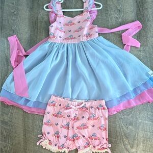 Makena Lane Cinderella never worn Pink and Blue Dress with Shorts Set